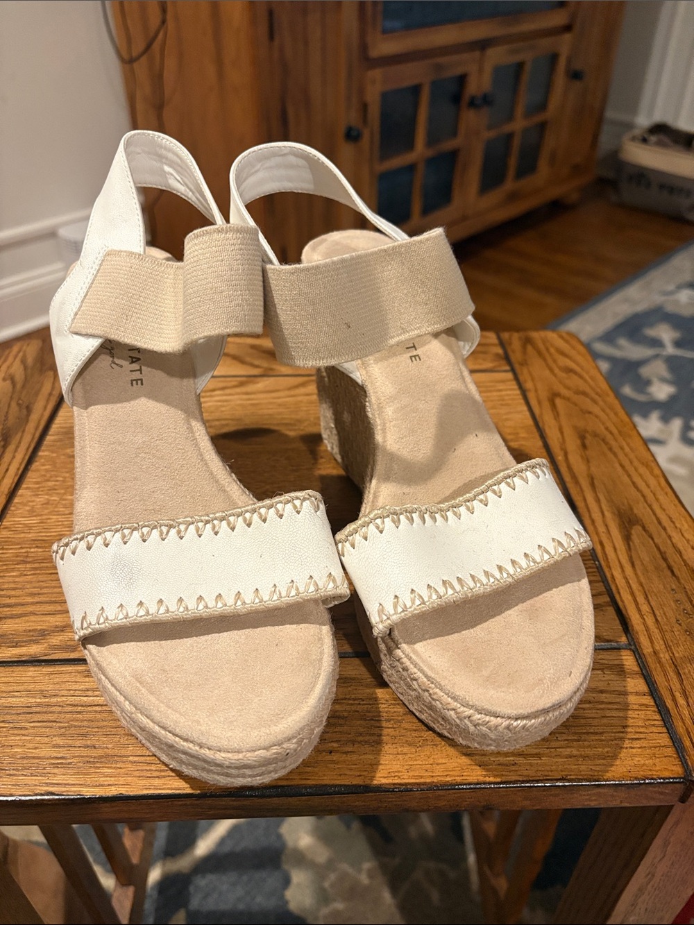 Altar'd State White and Cream Espadrille Wedge Sandals